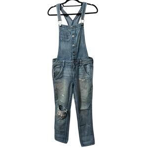 American Eagle Jeans‎ Blue Distressed Denim Overalls Womens S Boyfriend Casual